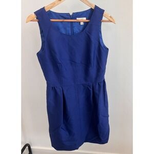 J.Crew Dress 6 Royal Blue Pocket Zip Wool Silk Pleat Sleeveless Casual Work